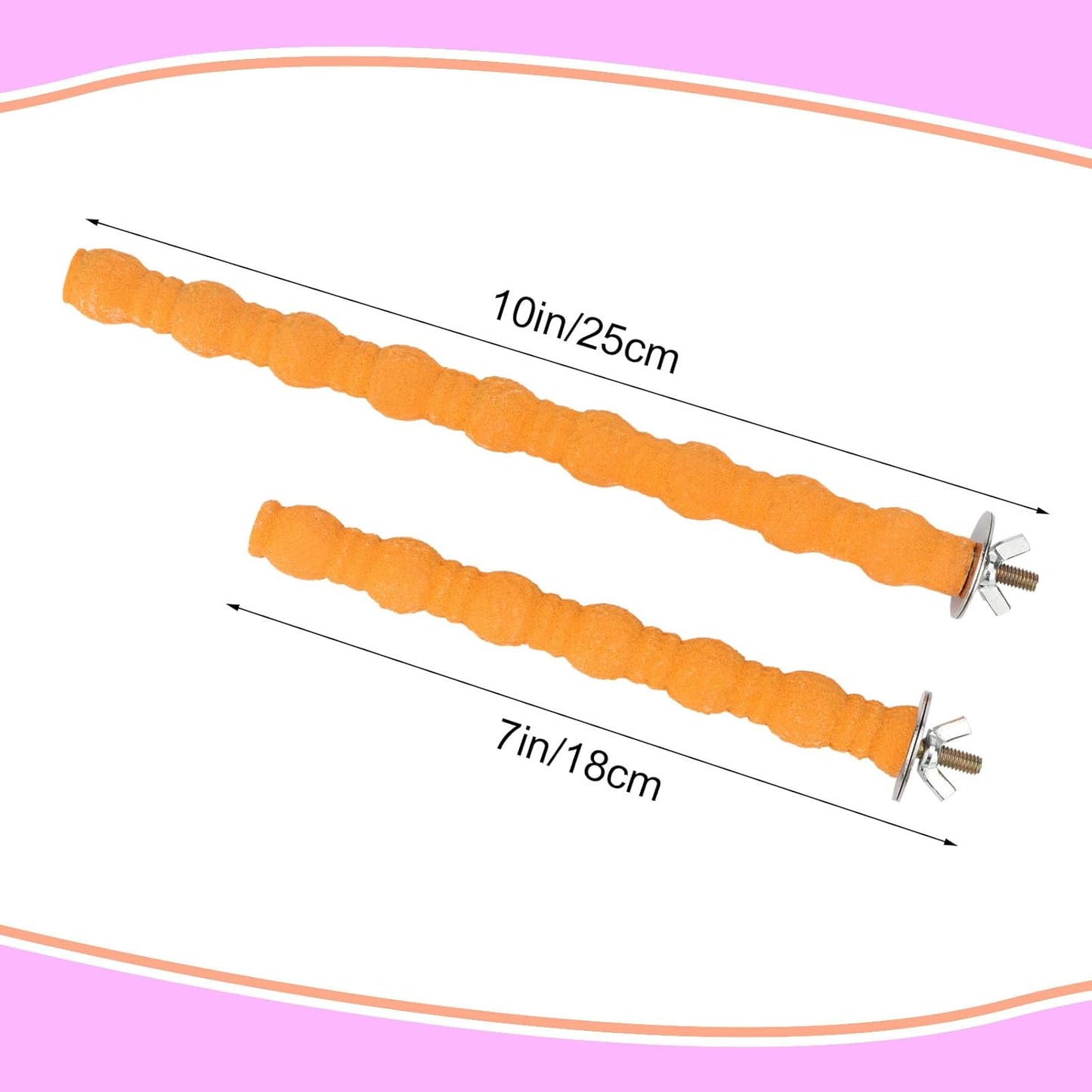 Hypeety 2PCS Wood Perch Stand Paw Grinding Stick Toy Pet Bird Cage Stand Platform for Bird Parrot Budgies Parakeet Cockatiels Cage Accessories (7in/10in) (Orange)