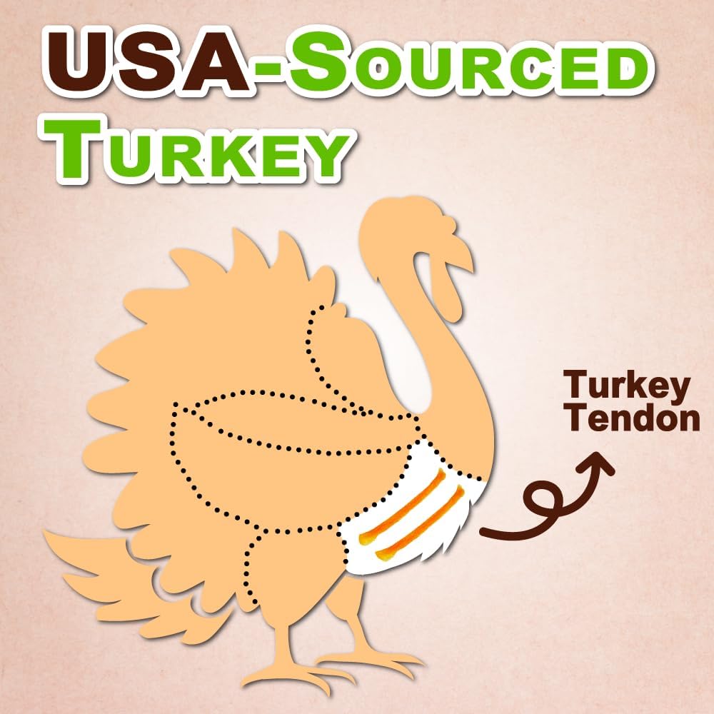 Afreschi Natural Turkey Tendon Bone (M) 10 oz, USA-Sourced Turkey Tendon, All Natural Puppy Chew, Hypoallergenic, Rawhide Alternative, for Medium Breeds