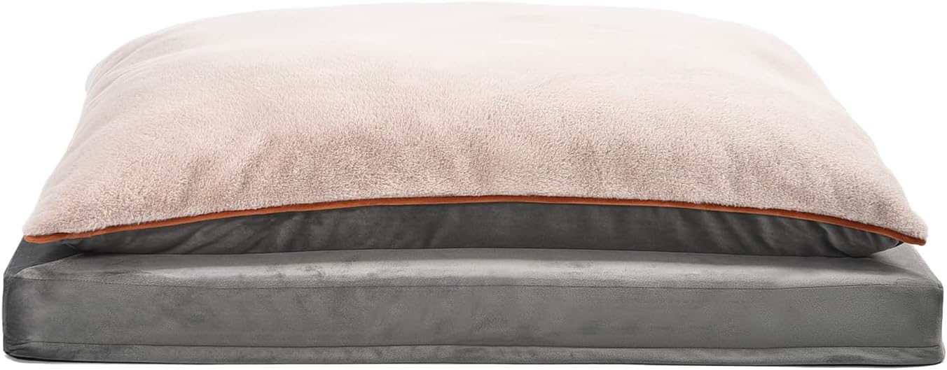 Amazon Basics Dog Bed with Cooling Gel Memory Foam, Pressure-Relief Support for Dogs up to 120lbs, Non-Slip Bottom, Machine Washable Cover, Giant Sized (48" x 36"), Grey