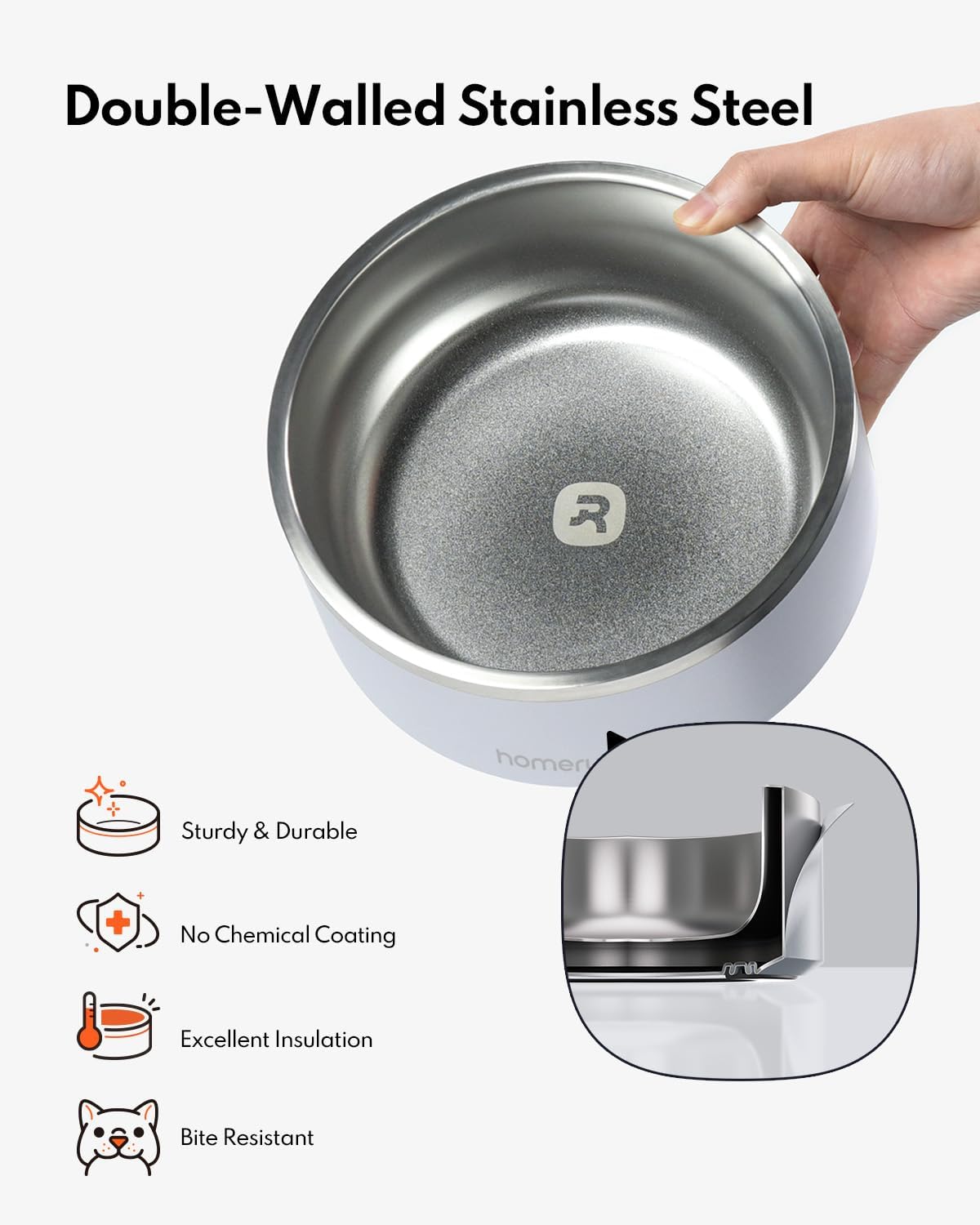 Homerunpet Double Wall Stainless Steel Dog Bowls, Non-Slip Base, Dishwasher Safe, Durable Pet Food & Water Bowl for Dogs & Cats(32oz, Steel Blue)