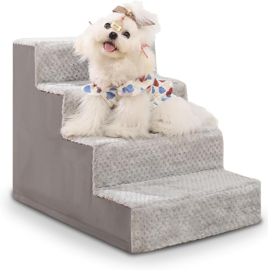 Dog Stairs for Small Dogs,17.5" H,4-Step Dog Steps for High Bed Couch and Sofa,Pet Stairs for Dogs and Cats Climbing with Non-Slip Bottom and Washable Cover,Light Grey