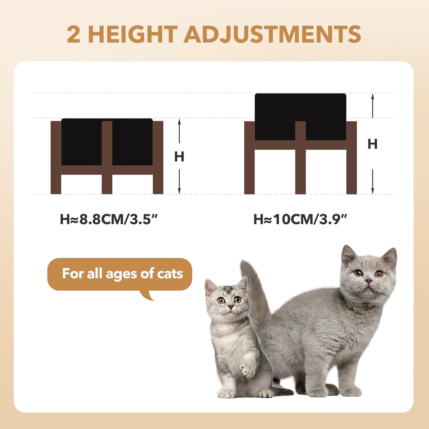 Ceramic 5.1inch Raised Double Bowls Set with Acacia Wood Stand, 2 Heights Elevated, Food & Water Bowls for Puppy, Kitty, Cats(13.5oz, Starry Sky)