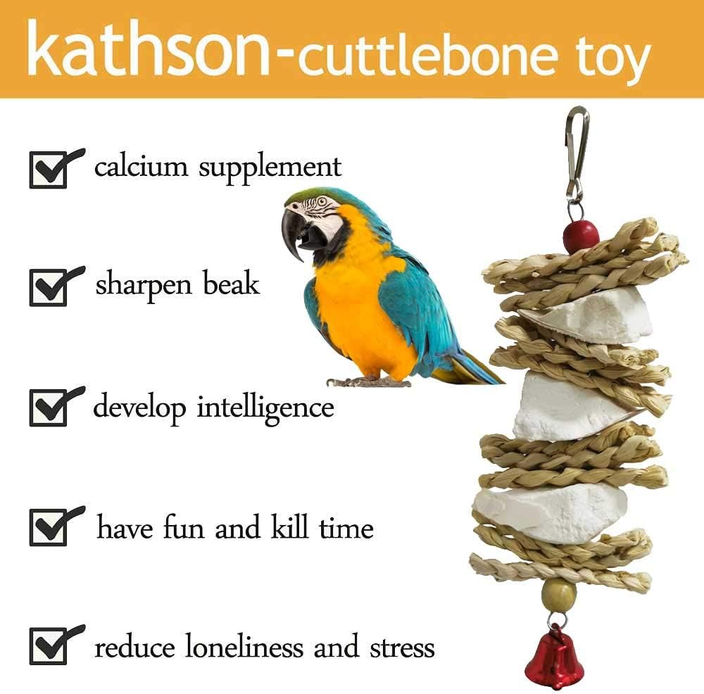 kathson 5PCS Wood Bird Perch Wooden Parrot Stand Toy Parakeet Standing Platform Chew Toys Natural Cuttlebone Paw Grinding Stick Cockatiels Cage Accessories Exercise Toy for Conures Budgies Lovebirds