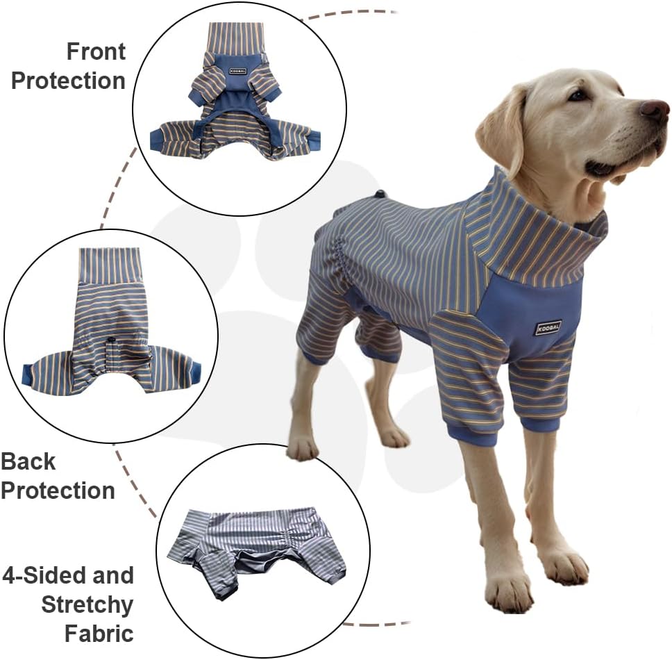 Dog Pyjamas PJS Sweater Clothes and Home Clothing Suitable for Large to Giant Breeds of Dogs, Dog Surgery Recovery Suit, Extra-Large Stretch Fabric, Four-Legged (Thickened Blue Stripes, 6XL)