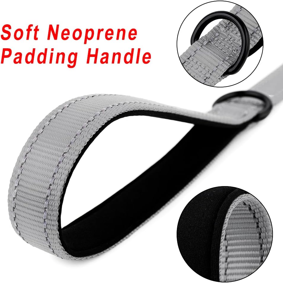 PLUTUS PET Short Training Dog Leash with Padded Handle for Medium Large Dogs,18 Inch Heavy Duty Strong Traffic Leash with Carabiner Clip for Climbing Walking or Guiding Blind(18”，Gray)