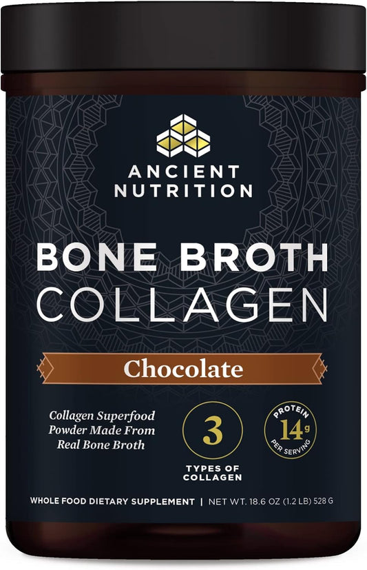 Ancient Nutrition Collagen Powder, Bone Broth Collagen, Chocolate, Hydrolyzed Multi Collagen Peptides, Supports Skin and Nails, Joint Supplement, 30 Servings, 18.6oz