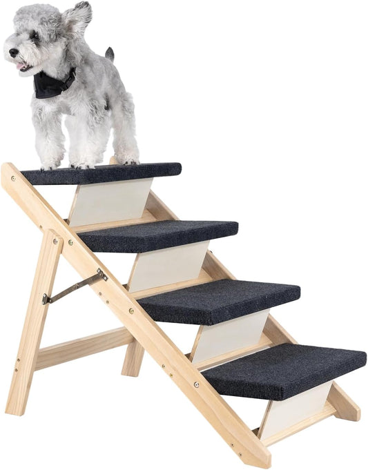 MEWANG Wood Pet Stairs & Ramp for Small/Medium Dogs and Cats, Aging Pets – 3-in-1 Foldable, Portable, Non-Slip Pet Ladder for Tall Beds, Couches,Cars–Holds Up to 220 lbs (31.5" L x 17.2" W x 25.0" H)