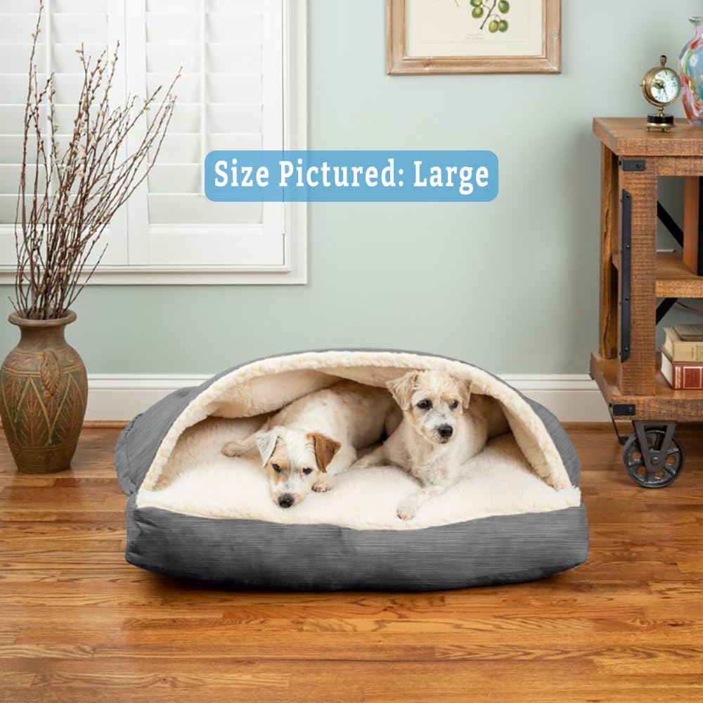 Snoozer Rectangle Cozy Cave Dog Bed - Indoor Dog Bed with Cover Cave, Covered Calming Burrow for Small Sized Pets with Blanket Attached, Enclosed, Washable - Small, Heather Gray