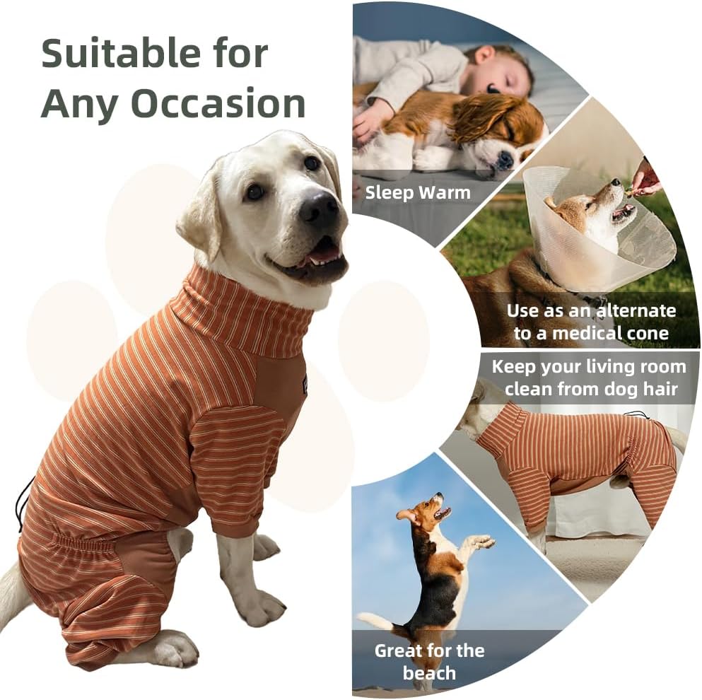 Dog Pyjamas PJS Sweater Clothes and Home Clothing Suitable for Medium to Large Breeds of Dogs, Dog Neutering Suits, Extra-Large Stretch Fabric, Four-Legged (Thickened Orange Stripes, 5XL)