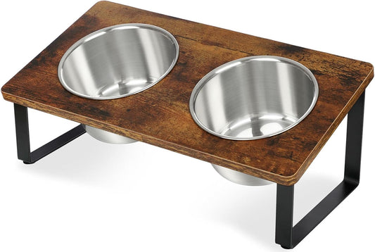 Elevated Dog Bowls for Small Medium Wood Dogs Raised Bowl Stand with 2 Stainless Steel Deep Dog Food and Water Bowls, Anti Vomit, Non-Slip Feeding Dishes(Tilted，3 inches in Height, 40oz