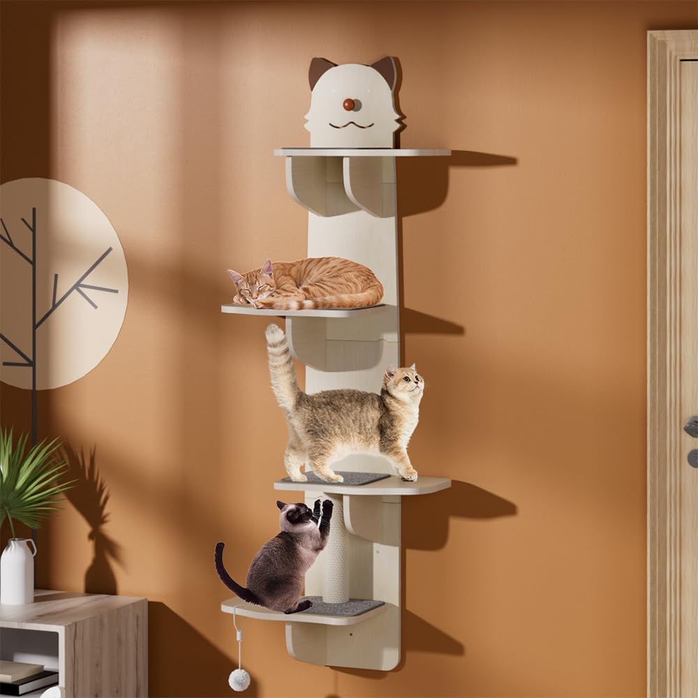 Cat Wall Mount Mounted Floating Shelves Shelf Perch Furniture Perch Hammock Climber Climbing Tree Indoor Large Wall-Mounted Steps Cat Climb Perches Solid Wood Hammock