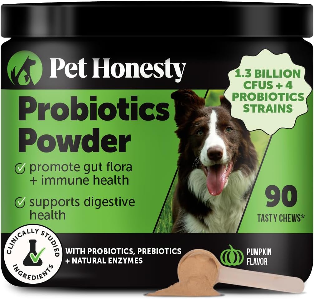 Pet Honesty All-Natural Probiotic & Pumpkin Powder Dog Supplement - Prebiotics, Probiotics, Enzymes & Antioxidants for Healthy Gut Flora, Digestion & Immunity (90 Scoops)