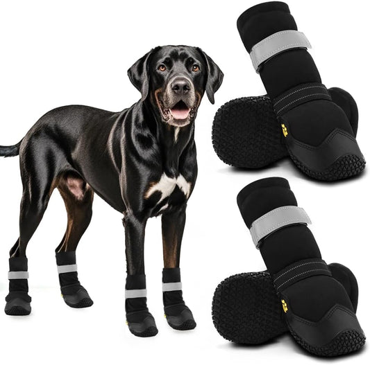 Hcpet Dog Shoes, Dog Boots & Paw Protectors for Winter Snowy Days, Rainy Weather, Outdoor Anti-Slip Sole Dog Booties for Hardwood Floor Black-Leg 8