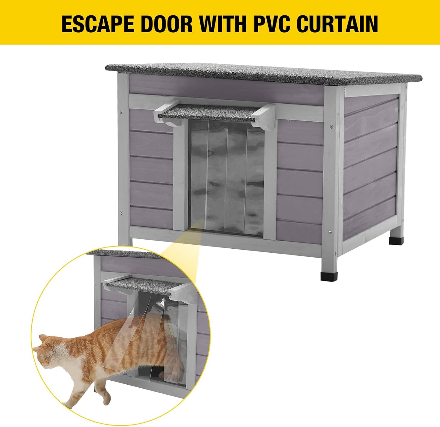 Aivituvin Cat House Waterproof Feral Kitty Shelter Outdoor Indoor Rabbit Hutch for Bunnies,Cats,Dogs and Other Small Animals,Asphalt Roof