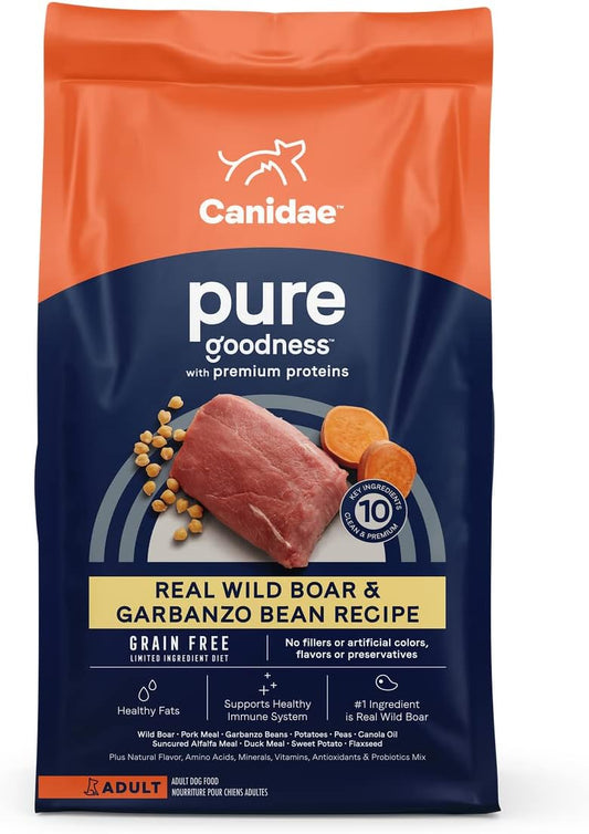 Canidae Pure Limited Ingredient Premium Adult Dry Dog Food, Real Wild Boar & Garbanzo Bean Recipe, 4 lbs, Grain Free