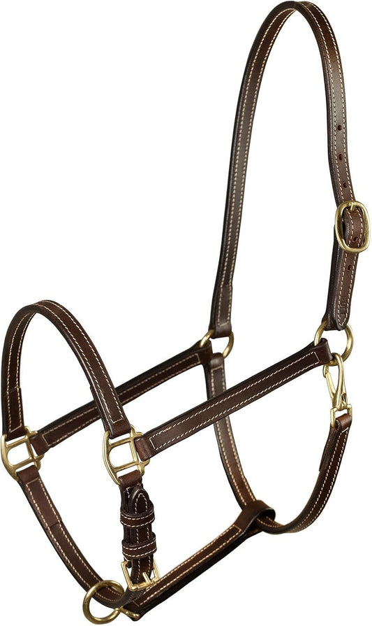 HORZE Fremont Soft Synthetic Leather Horse Halter | Fully Adjustable with Brass Hardware & Contrast Stitching - Brown - Cob