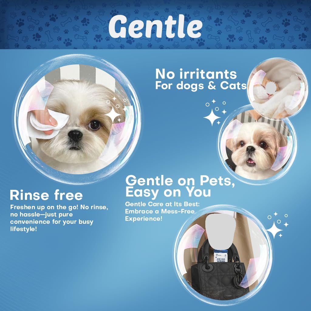 Pet Eye Wipes for Dogs | 3X Larger Unscented Hypoallergenic Gentle Eye Cleaner Wipes for Dogs & Cats | Pet Tear Stain Remover Wipes | 60 Count