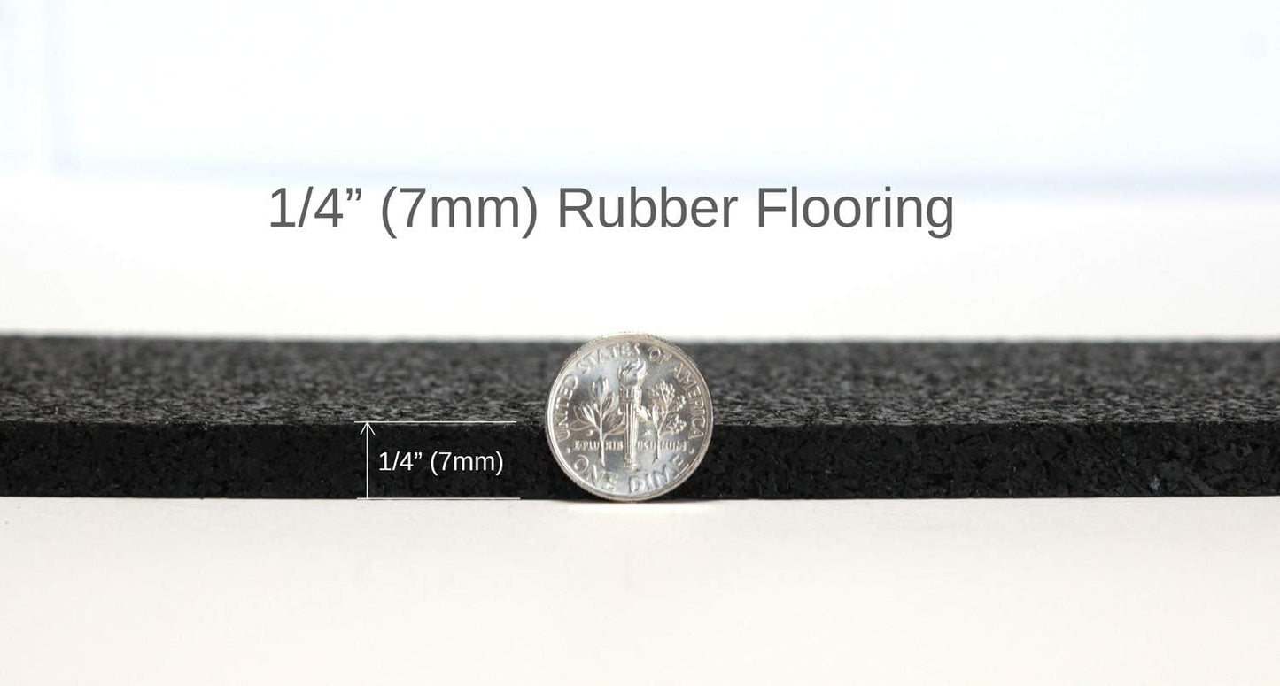 American Floor Mats 1/4in (7mm) Thick Solid Black 4' x 17' Heavy Duty Rubber Rolls, Protective Exercise Mats, Home Gym Rubber Flooring