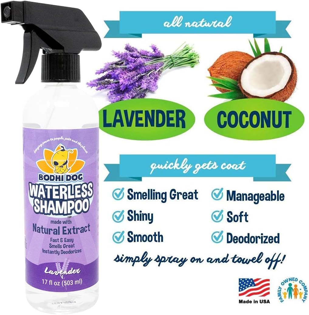 Bodhi Dog Waterless Shampoo - Natural Dry Shampoo for Dogs & Cats - Neutralizes Pet Odor - No Rinse Required - Made of Natural Extracts - Safe for Sensitive Skin - Made in USA - Lavender (17 Fl Oz)