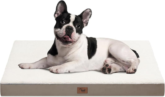 Medium Dog Bed for Medium/Small Dogs, Orthopedic Dog Beds with Removable Washable Waterproof Cover, Egg Crate Foam Pet Bed Mat, Khaki White