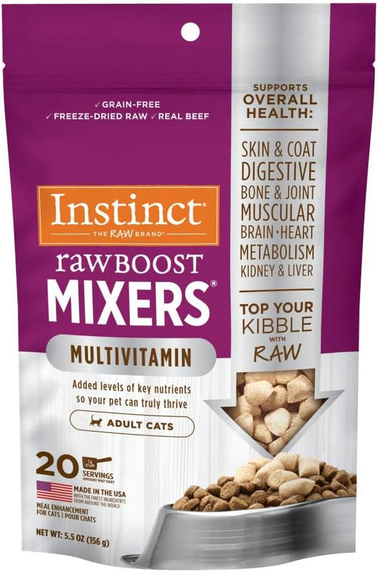 Instinct Raw Boost Mixers, Freeze Dried Cat Food Toppers with Functional Ingredients, Grain Free, Real Beef - Multivitamin for Adults, 5.5 oz Bag