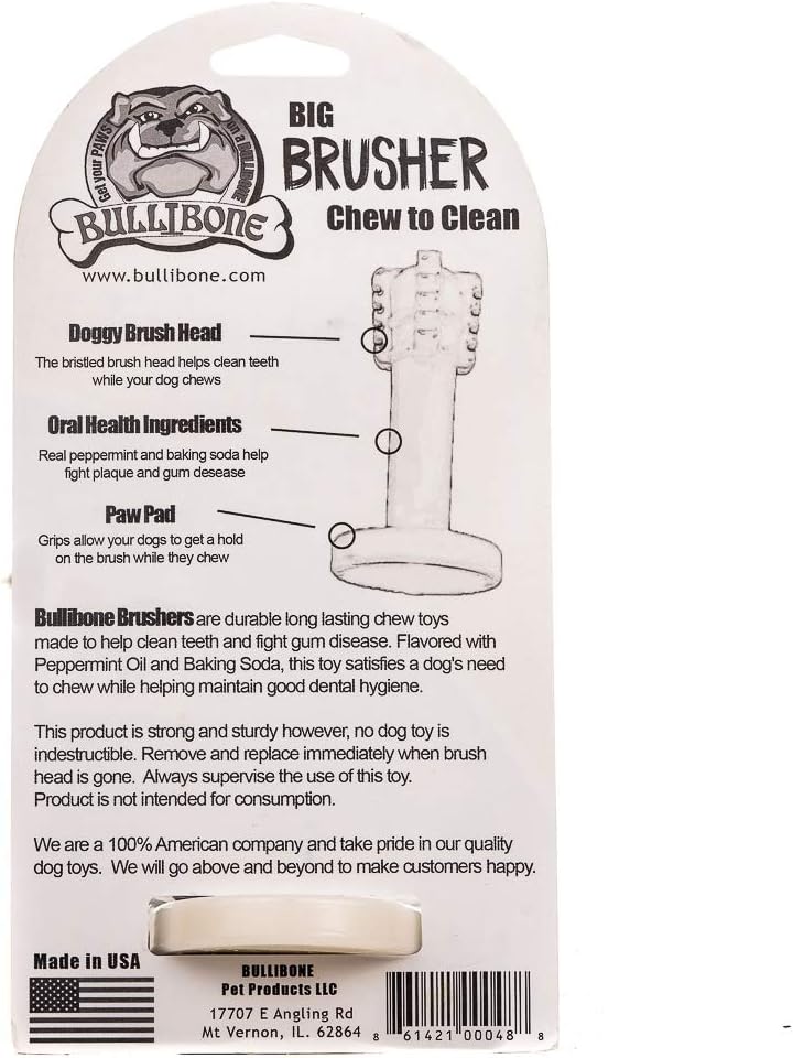 Bullibone Brusher: Dog Teeth Cleaning Brushing Toothbrush Stick - Long Lasting Nylon Peppermint Dog Dental Chew Toy for Oral Care and Dental Health, for Large and Medium Dogs