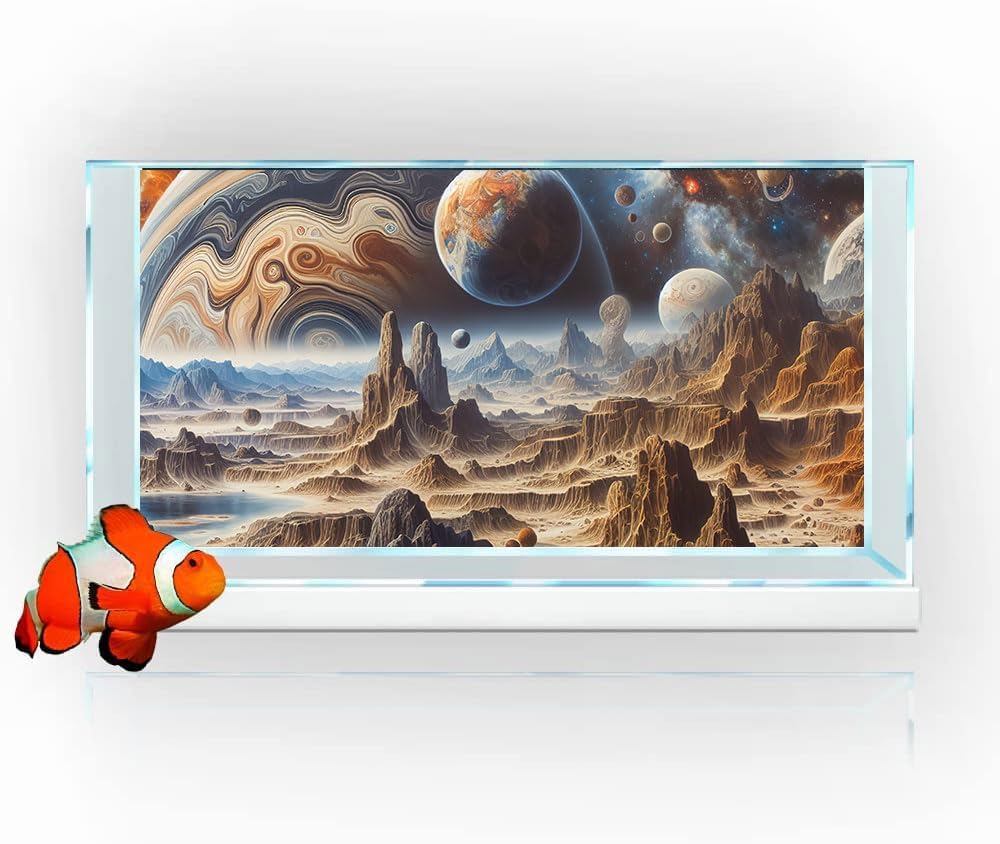 36X24IN Cosmic Spaceterrarium Background, Cool Parallel Space Themed Aquarium Reptile Habitat Background, Aquarium Background with 10EVA Double-Sided Tape