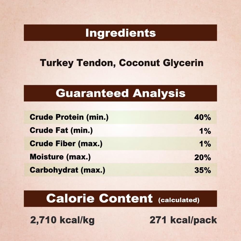 AFreschi Turkey Tendons for Dogs, USA-Sourced, Healthy Dog Treats, Rawhide-Free Puppy Chews, All Natural, Hypoallergenic Dog Treats, Classic Series, Soft Strips, 3.5 oz Pack