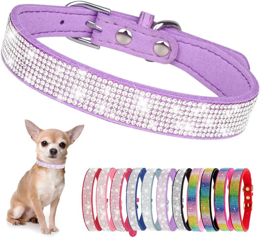 Rhinestone Dog Collar for Small Dogs, Bling Diamond Fancy Crystal Glitter Pretty Jewel Pet Puppy Collars for XXS XS Small Medium Large Breed Girl Dogs Female Cats Kitten, Purple XL