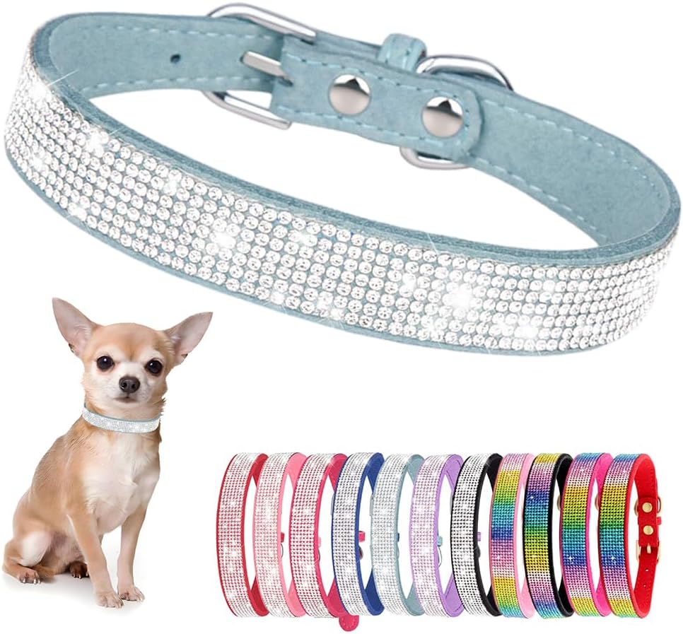 Rhinestone Dog Collar for Small Dogs, Bling Diamond Fancy Crystal Glitter Pretty Jewel Pet Puppy Collars for XXS XS Small Medium Large Breed Girl Dogs Female Cats Kitten, Teal XXL