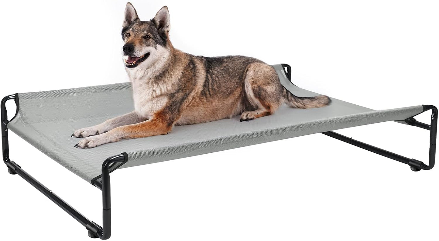 Veehoo Original Outdoor Elevated Dog Bed, Cooling Raised Dog Cot for Large Dogs, Portable Standing Pet Hammock Platform with Washable Breathable Mesh, No-Slip Feet, X-Large, Grey, CWC2201