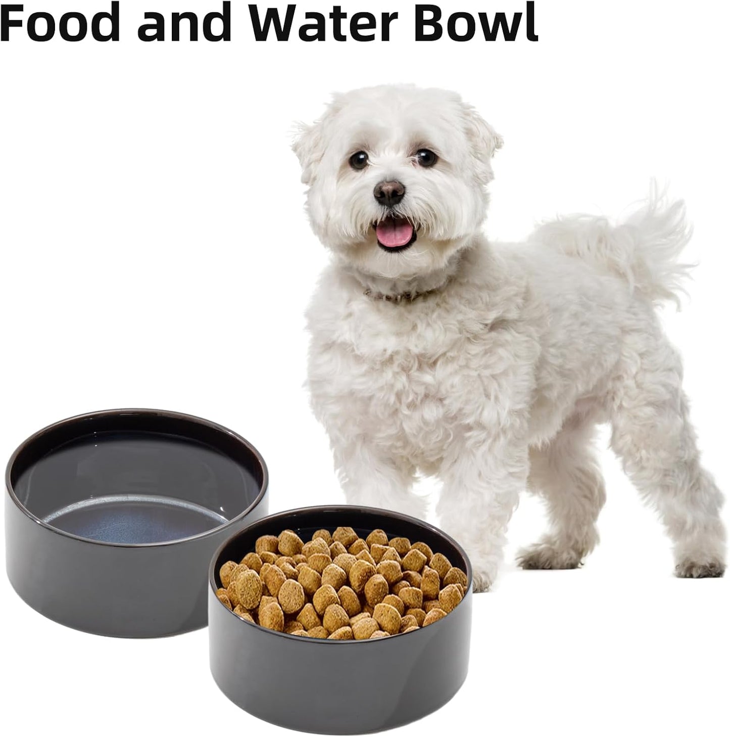 Ceramic 6.1inch Dog Bowls for Small and Medium Breed Dog Dish Pet Food and Water Bowl (Set of 2 Bowls - Starry Sky, 28oz)