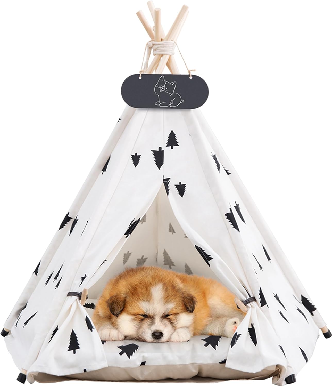 Pet Teepee Tent for Dogs & Cats Dog Bed with Thick Cushion Puppies Play House Removable and Washable
