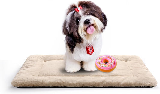 Dog Beds Crate Pad for Small Dogs Ultra Soft Dog Crate Bed Washable & Anti-Slip Kennel Pad for Dogs Cozy Sleeping Mat,Cream 24inch