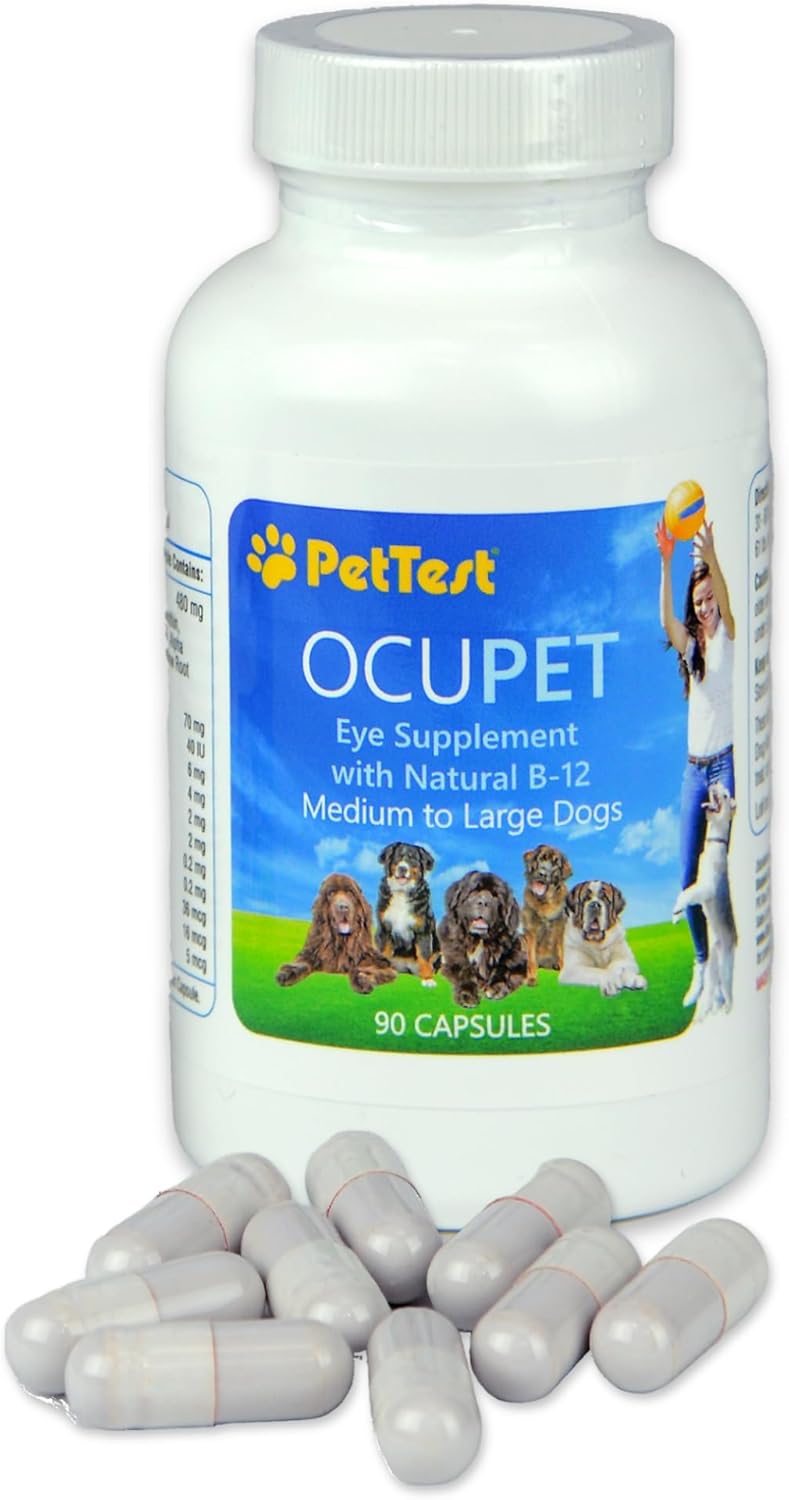 Ocupet Advanced Vision and Eye Health Supplement for Medium to Large Dogs Packed with Natural B12, Grape Seed Extract and Lutein to Support Pets with Diabetes or Eye Related Conditions-90 Capsules