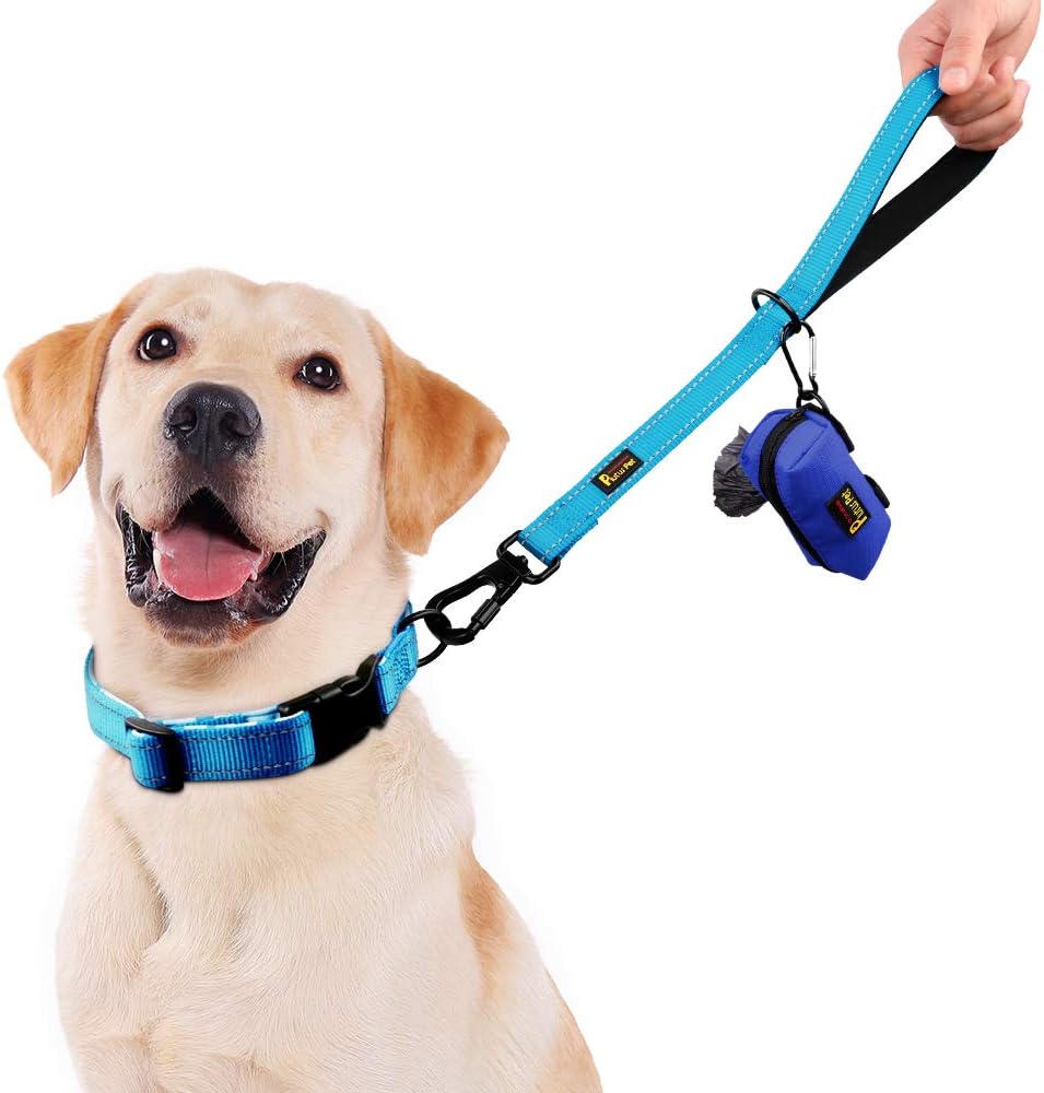 PLUTUS PET Short Training Dog Leash with Padded Handle for Medium Large Big Dogs,18 Inch Heavy Duty Strong Traffic Leash with Carabiner Clip for Climbing Walking or Guiding Blind（18”，Blue