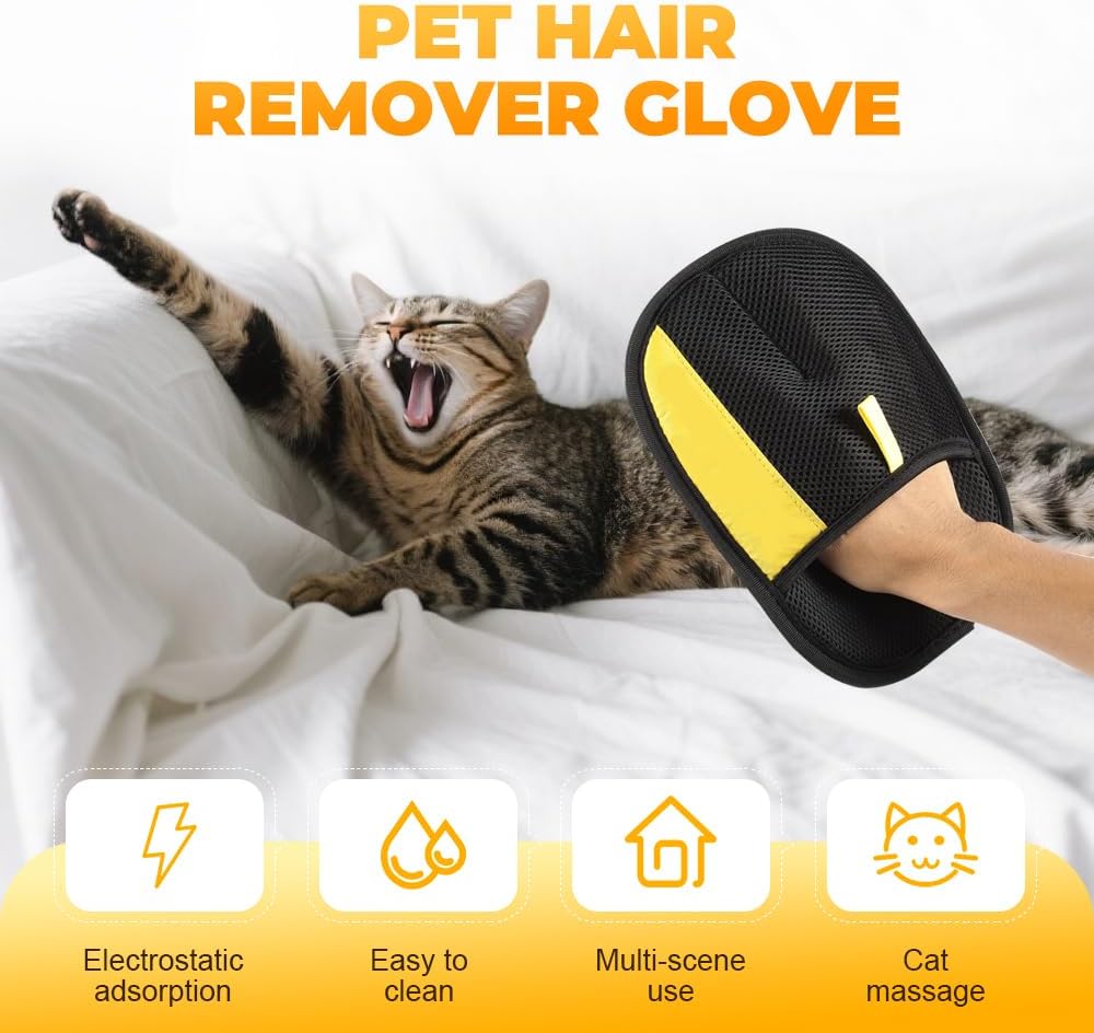 Pet Hair Removal Glove for Cats & Dogs, 2025 New Pet Hair Remover Electrostatic Gloves Pet Hair Remover Glove for Couch, Furniture, Carpet, Curtain, Washable Reusable Animal Fur Removal Tool (3PCS)