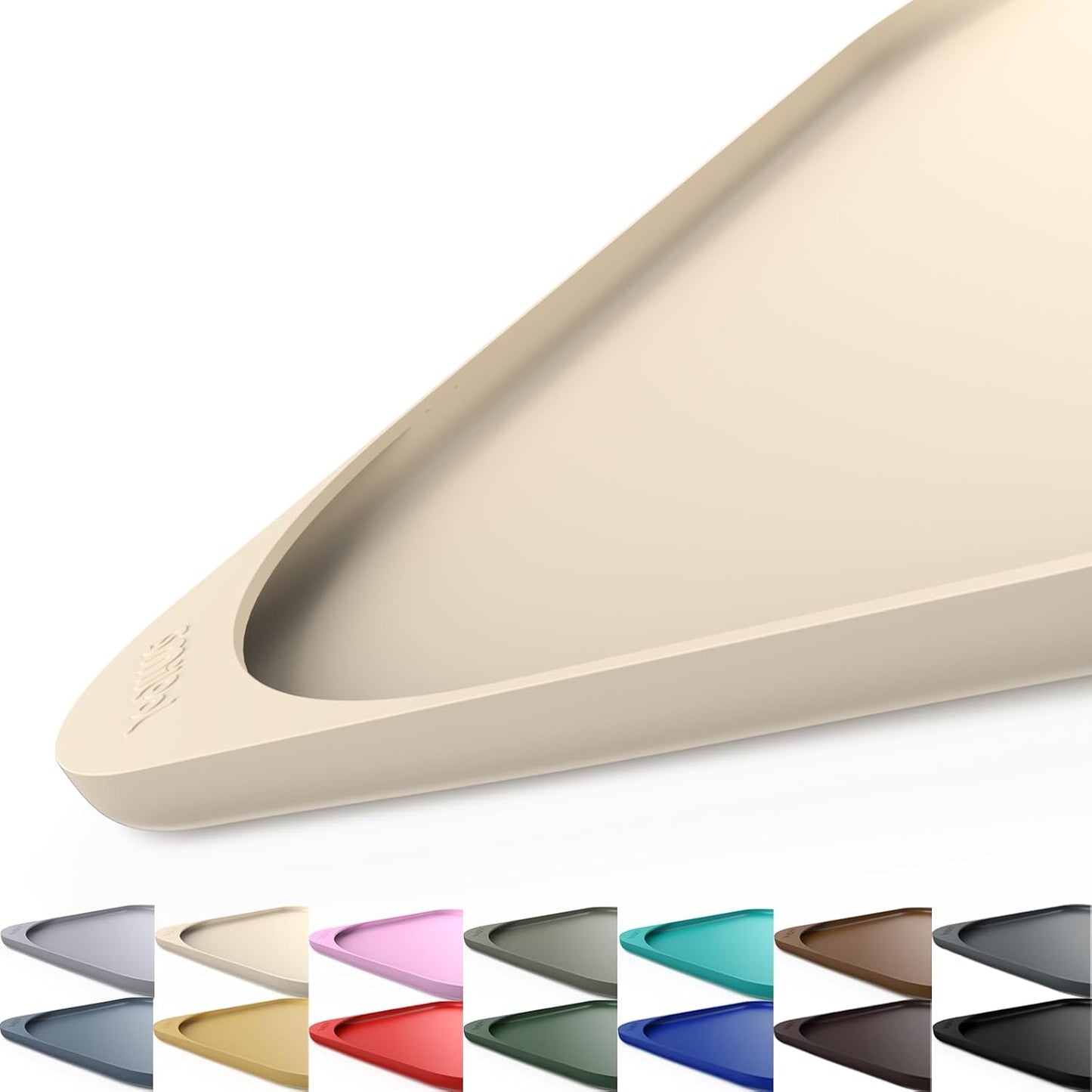 Silicone Pet Feeding Mat with Raised Edge & Residue Collection Pocket for Food and Water, Dog Bowl Mats, Cat Bowls Placemat with High Lip for Floor Waterproof, 19 x 12 x 0.7 White Sand