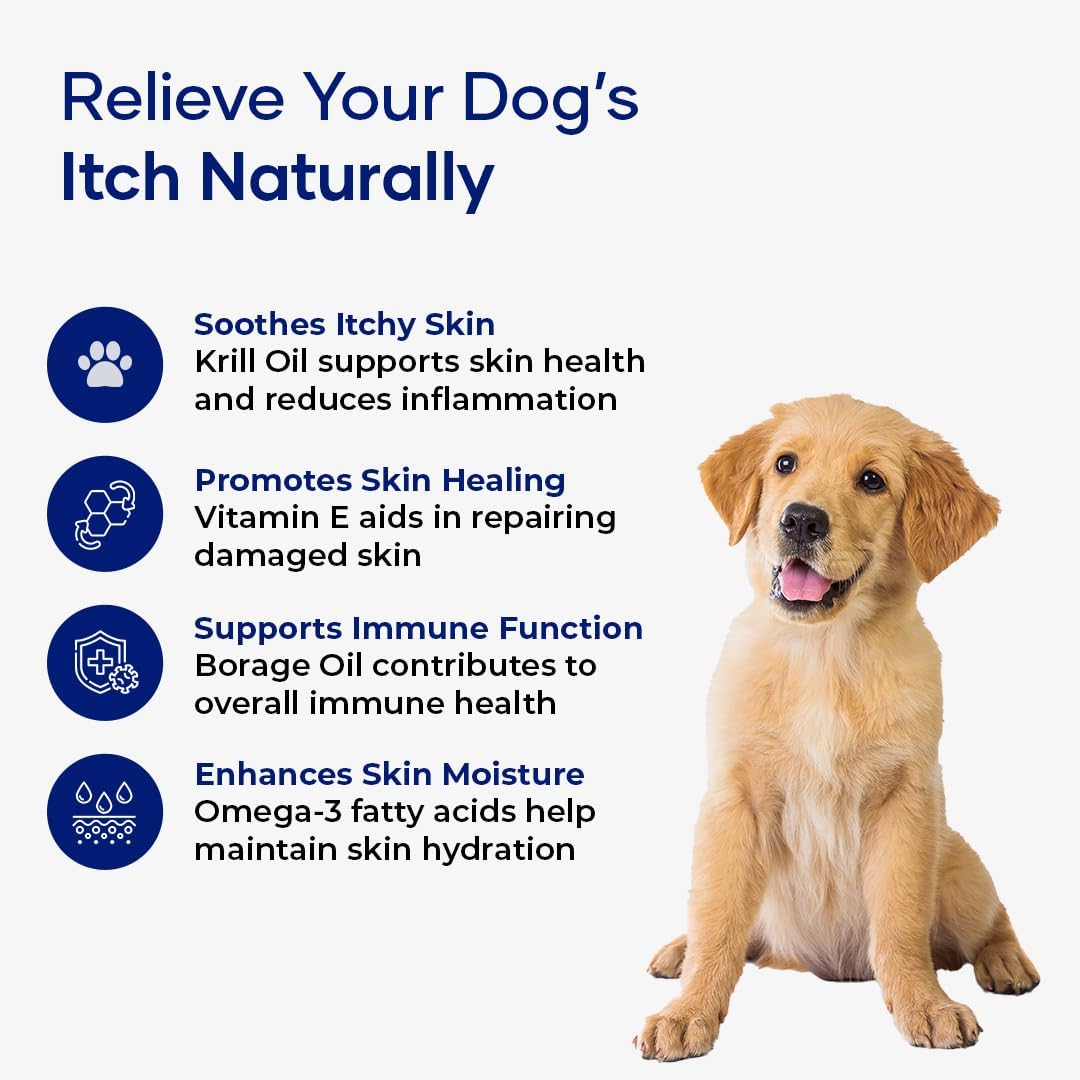 Itch Relief Formula for Dogs – Vitamin E & Borage Oil Supplement – Packed with Beneficial Fatty Acids for Healthy Skin – Seasonal Allergies Support Chews | Pack of 2