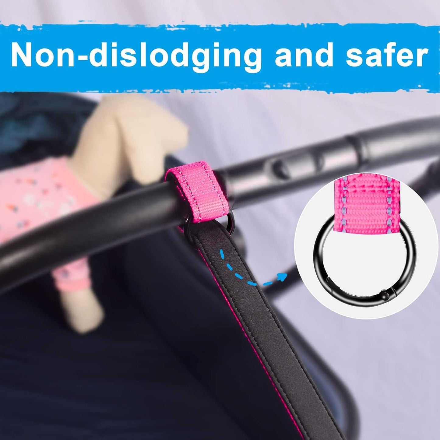 PetBonus 2 Packs Short Dog Leash, Safety Wrist Strap for Retractable Dog Leash, Reflective Design and Adjustable Soft Padded Handle, Extra Layer Security for Pet Stroller (Pink, Pink)