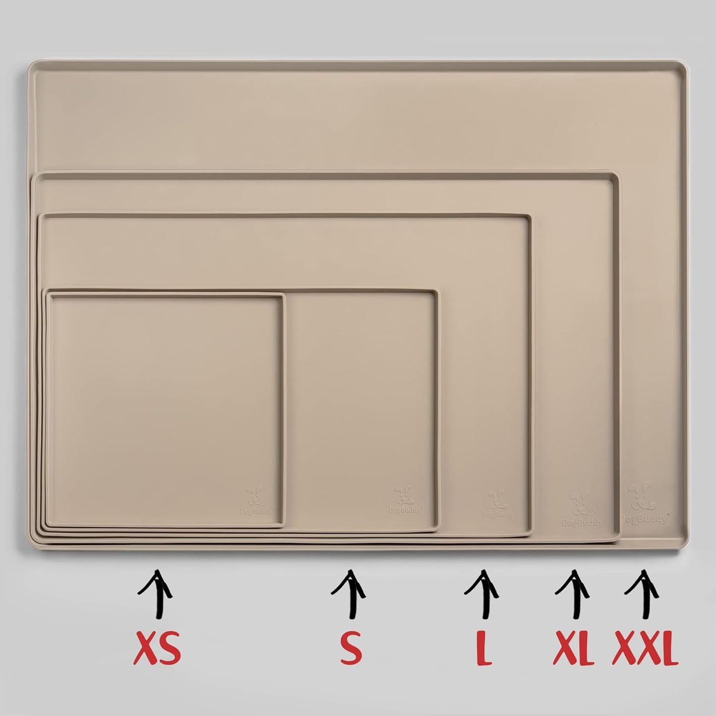 DogBuddy Dog Food Mat – Waterproof Dog Bowl Mat for Food and Water, Silicone Pet Feeding Mats for Floors, Non-Slip Placemat with High Edges for Dogs Bowls, Puppy Essentials (Large: 24"x16", Taupe)