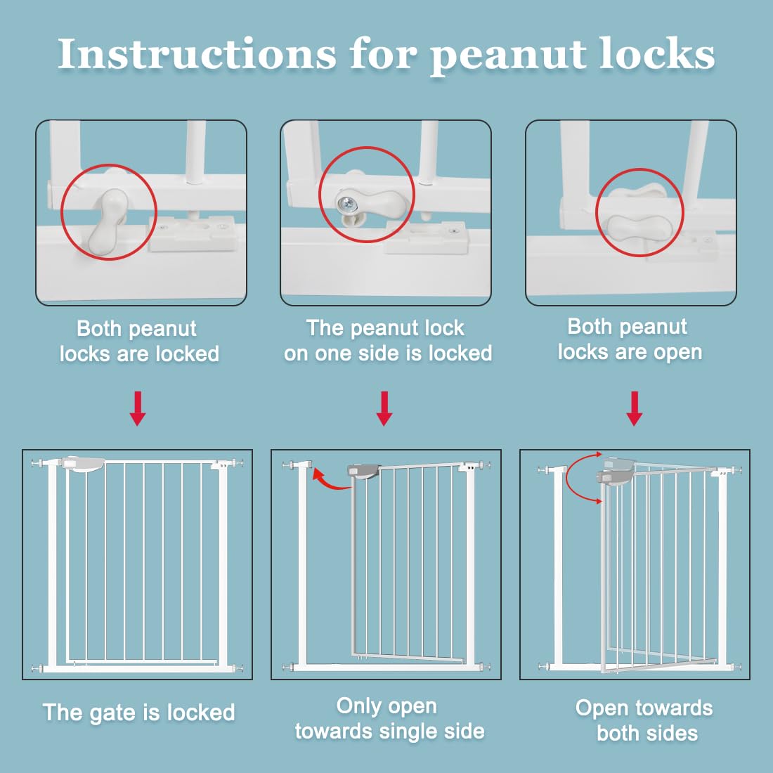WAOWAO Triple Lock Baby Gate Extra Wide 39.76-43.7" Pressure Mounted Walk Through Swing Auto Close Safety White Metal Child Kids Dog Pet Puppy for Stairs,Doorways