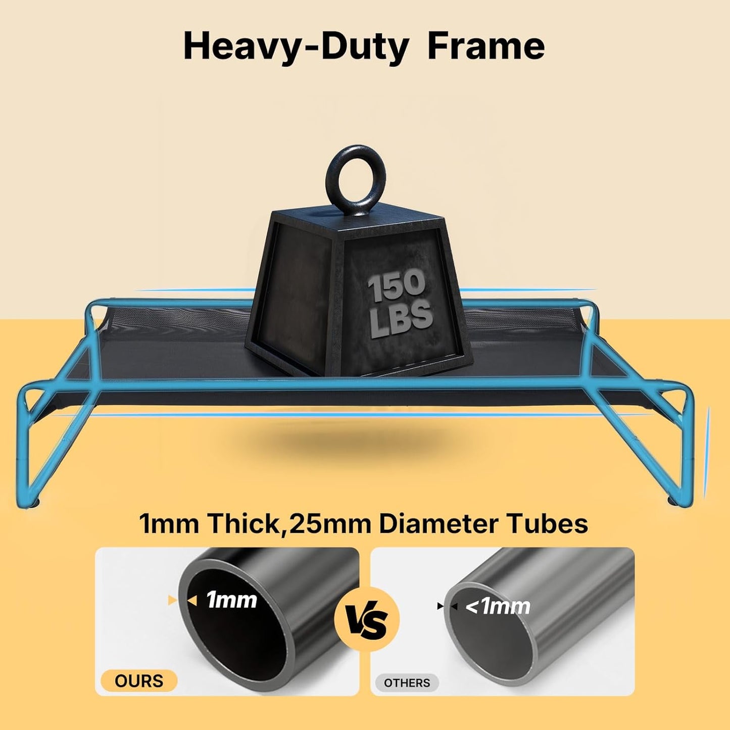 Veehoo Original Outdoor Elevated Dog Bed, Cooling Raised Dog Cot for Large Dogs, Portable Standing Pet Hammock Platform with Washable Breathable Mesh, No-Slip Feet, X-Large, Black, CWC2201