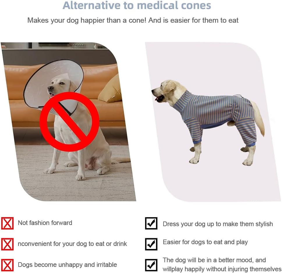 Dog Pyjamas PJS Sweater Clothes and Home Clothing Suitable for Large to Giant Breeds of Dogs, Dog Surgery Recovery Suit, Extra-Large Stretch Fabric, Four-Legged (Thickened Blue Stripes, 6XL)