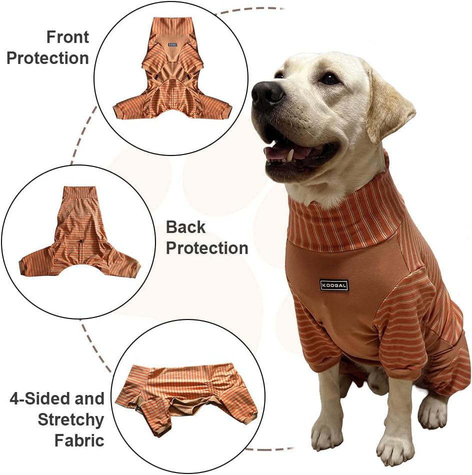 Dog Pyjamas PJS Sweater Clothes and Home Clothing Suitable for Medium to Large Breeds of Dogs, Dog Neutering Suits, Extra-Large Stretch Fabric, Four-Legged (Thickened Orange Stripes, 2XL)