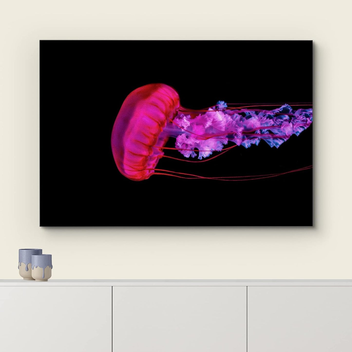 wall26 Canvas Print Wall Art Underwater High Contrast Pink Jellyfish Sea Nature Animals Photography Realism Rustic Scenic Landscape Wilderness Colorful for Living Room, Bedroom, Office - 24"x36"
