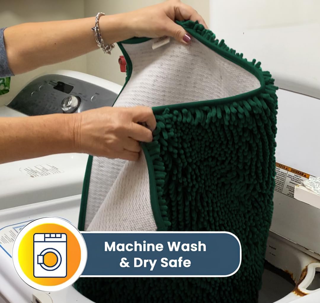 Muddy Mat® Shown on TV – Super Absorbent Door Mat Indoor, Microfiber Quick Dry Chenille Entryway Rug, Non-Slip Front Door Mat, Indoor Mats for Entryway, Machine Washable Pet Rug, Dark Green 36"x60"