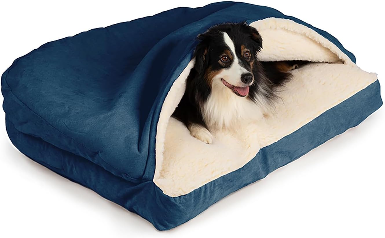 Snoozer Pet Products Luxury Rectangle Cozy Cave Dog Bed with Microsuede, Small, Sapphire