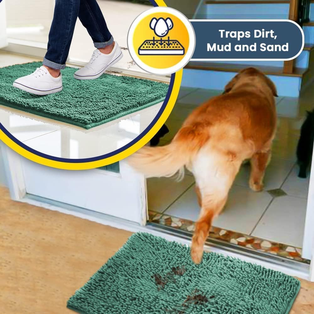 Muddy Mat® AS-SEEN-ON-TV Highly Absorbent Microfiber Door Mat and Pet Rug, Non Slip Thick Washable Area and Bath Mat Soft Chenille for Kitchen Bedroom Indoor and Outdoor - Seafoam Green 24" x 96"