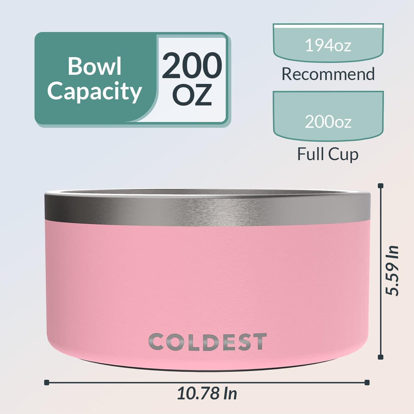 Coldest Dog Bowl - Anti Rust Metal, Non Slip, 3 Layers Insulated Stainless Steel Dog Bowls - Spill Proof & Heavy Duty - Water Bowl for Dogs, Cats & Pets, Dish Washer Safe (200 oz, Cotton Candy Pink)